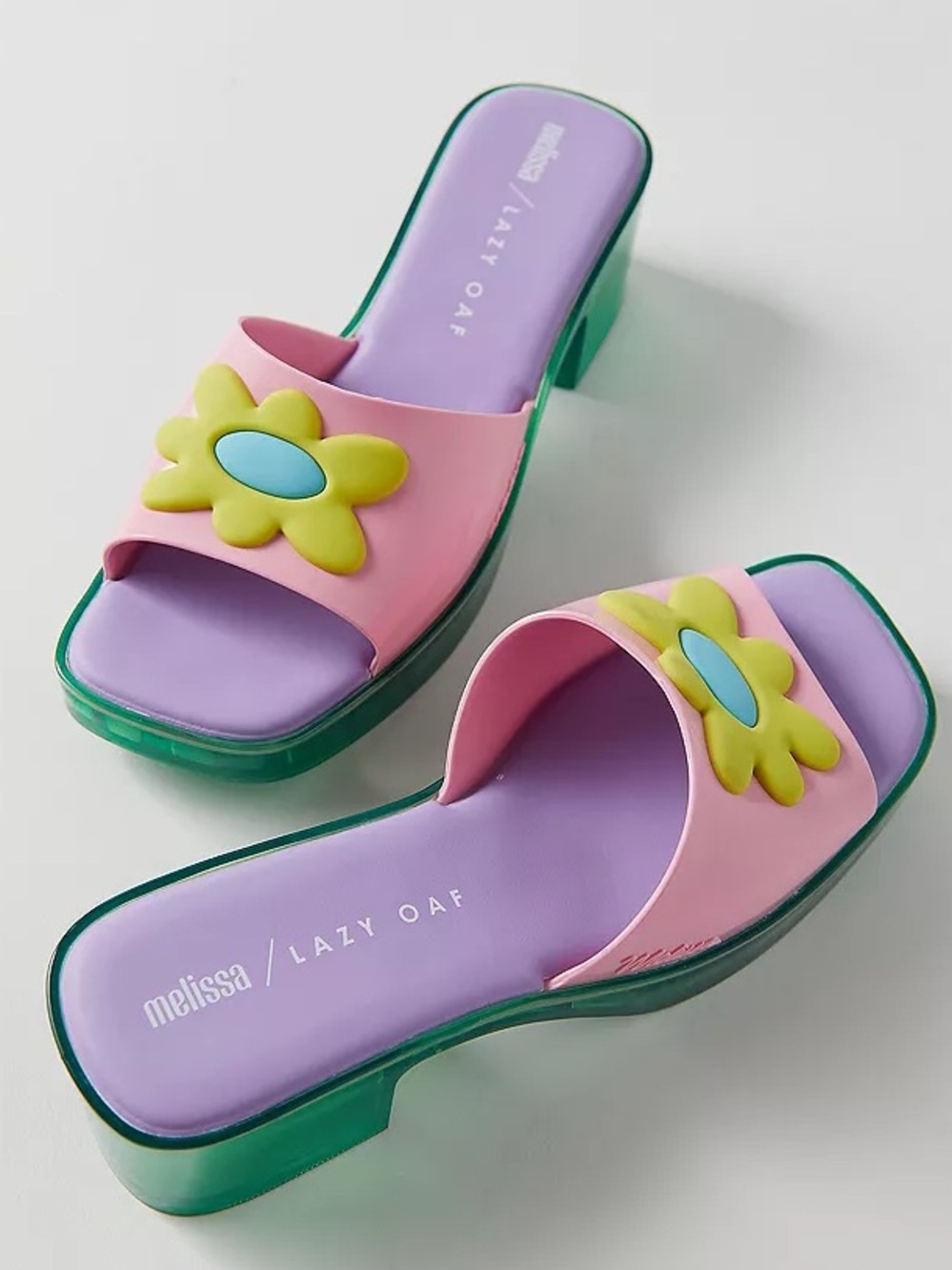 {MELISSA + LAZY OAF} Shape Pink & Lavender Floral Slide Sandals